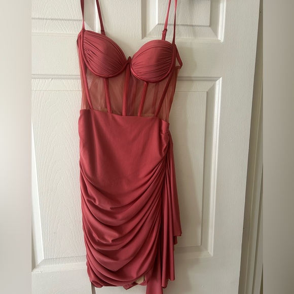 Miss Circle XS Yolie Salmon Pink Ruched Mesh Corset Dress - Picture 4 of 7